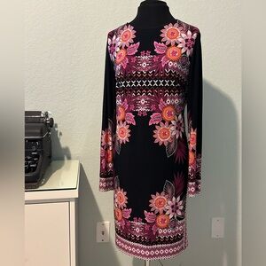 Donna Morgan Black and Pink Floral Long Sleeve Dress